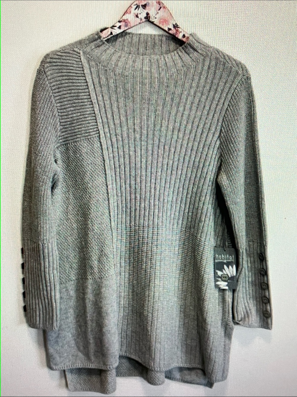 Habitat Light Gray Mixed Rib Crewneck Sweater with Sleeve Buttons